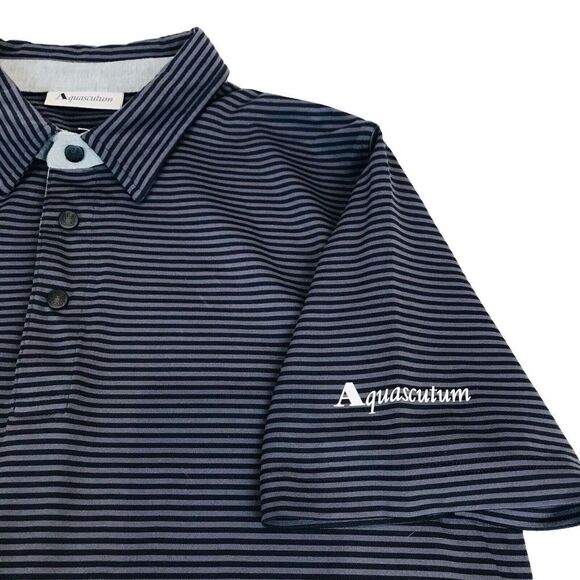 Aquascutum Golf Polo Shirt Mens Size M Grey Fitted Striped Short Sleeve Trim - Picture 5 of 16